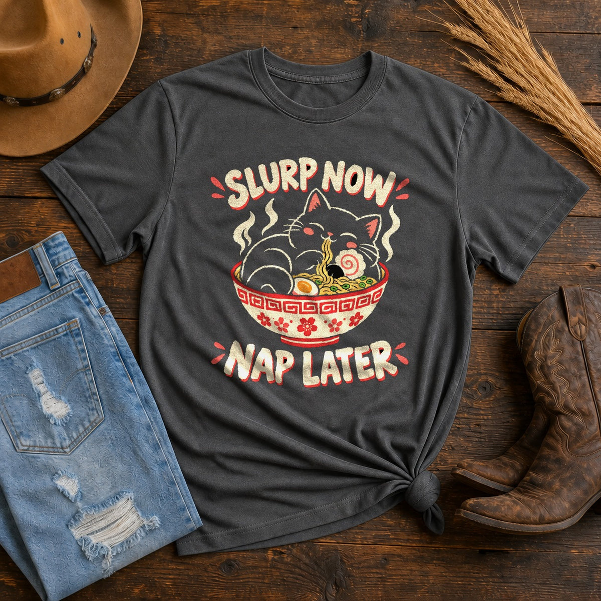 Slurp Now Nap Later Cat Comfort Colors T-Shirt, Ramen Lover Tee