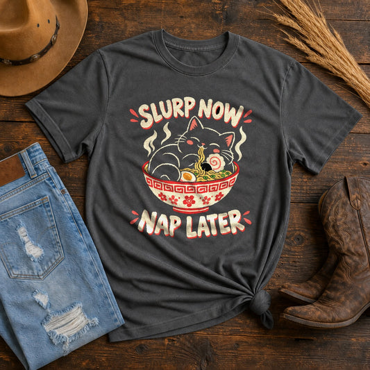 Slurp Now Nap Later Cat Comfort Colors T-Shirt, Ramen Lover Tee