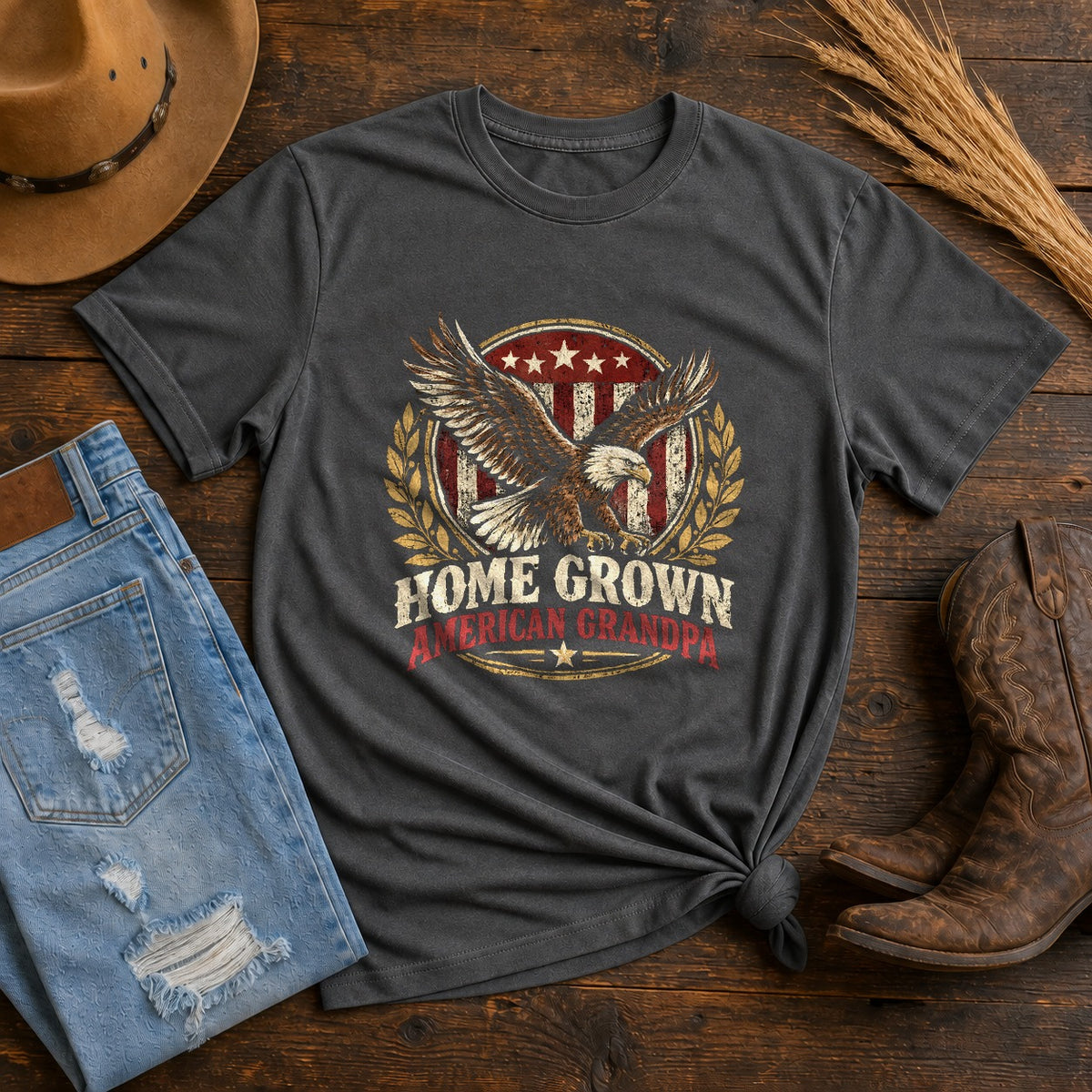 Comfort Colors Home Grown American Grandpa Badge T-Shirt