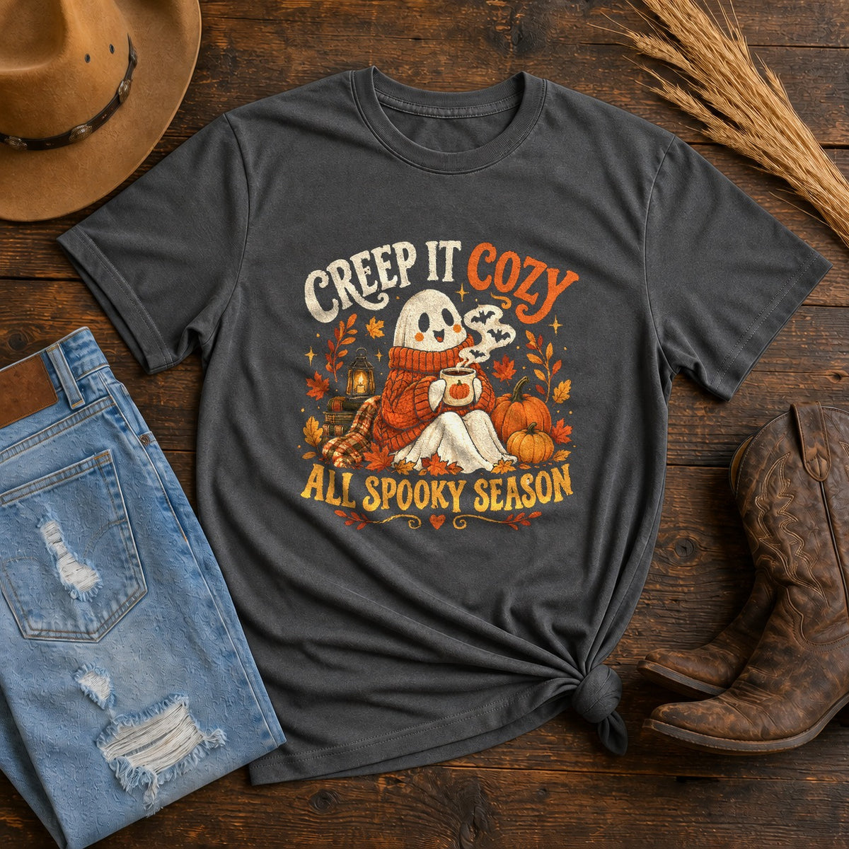 Creep It Cozy Ghost Comfort Colors T-Shirt, Cute Fall Graphic Tee