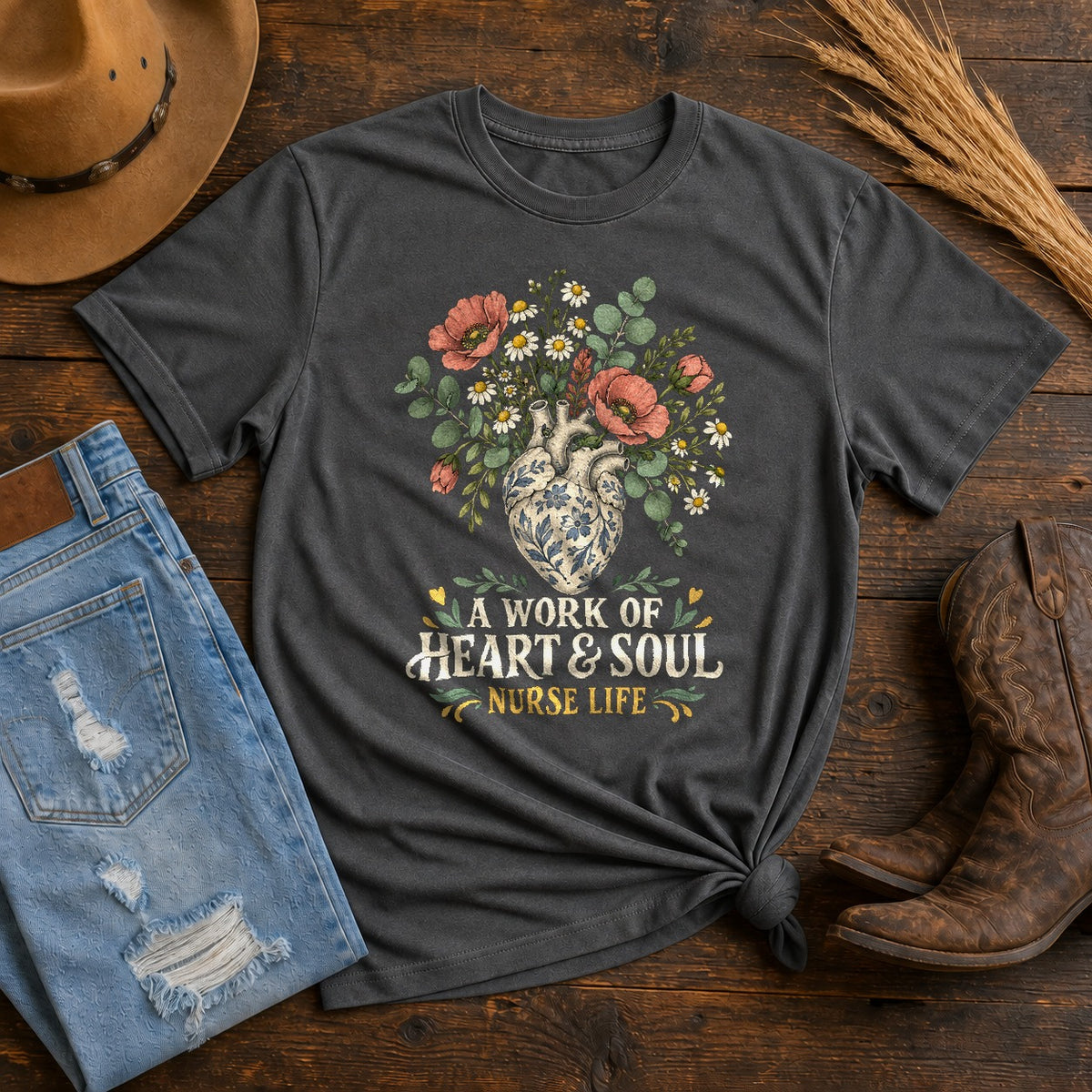 Botanical Heart Nurse Comfort Colors Graphic T-Shirt