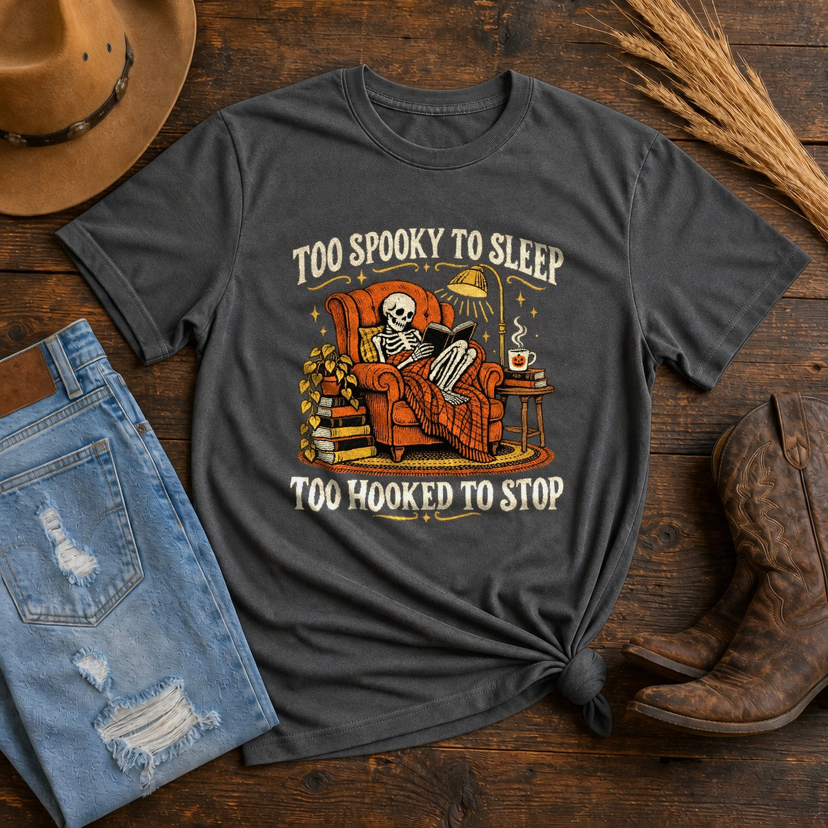 Comfort Colors Skeleton Reader T-Shirt, Spooky Fall Book Club Tee