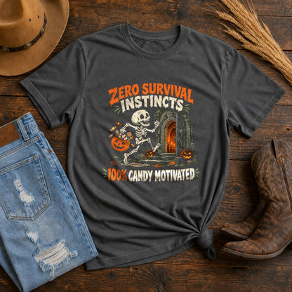 Zero Survival Instincts Comfort Colors T-Shirt, Halloween Graphic
