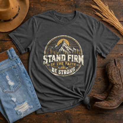 Stand Firm Mountain Badge Comfort Colors T-Shirt, Outdoors Faith
