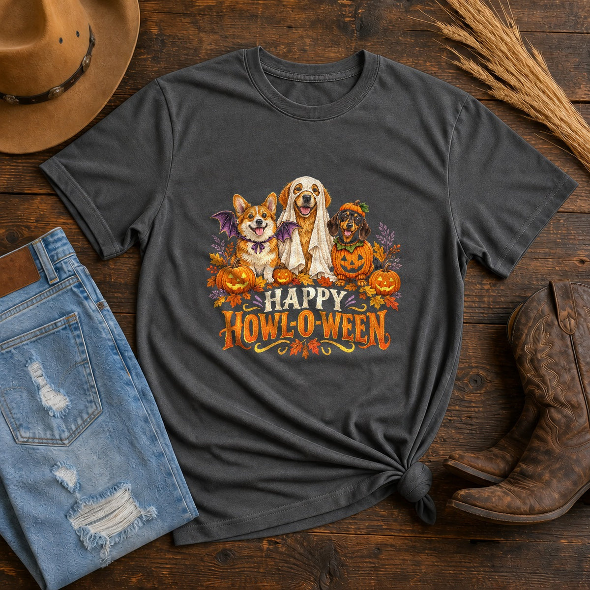Comfort Colors Happy Howl-o-ween Dogs Halloween Graphic T-Shirt