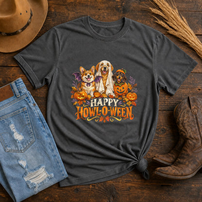 Comfort Colors Happy Howl-o-ween Dogs Halloween Graphic T-Shirt