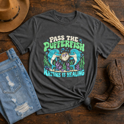 Comfort Colors T-Shirt, Retro Dolphin Puffer Graphic Tee