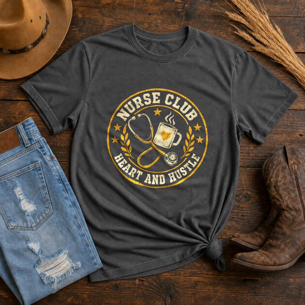 Nurse Club Varsity Seal Comfort Colors Graphic T-Shirt, Pepper Tee