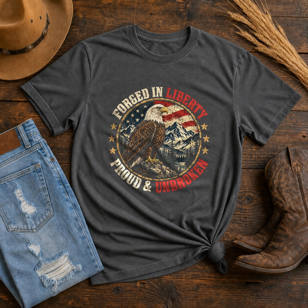 Comfort Colors Forged in Liberty Eagle Patriotic Graphic T-Shirt