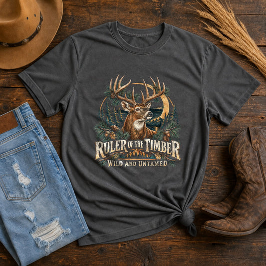 Timber King Forest Stag Comfort Colors T-Shirt in Pepper