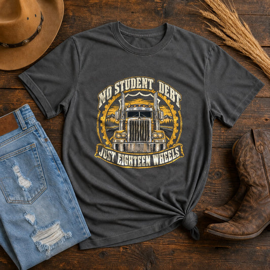 Comfort Colors Debt Free Highway Pride Truck Driver T-Shirt, Pepper