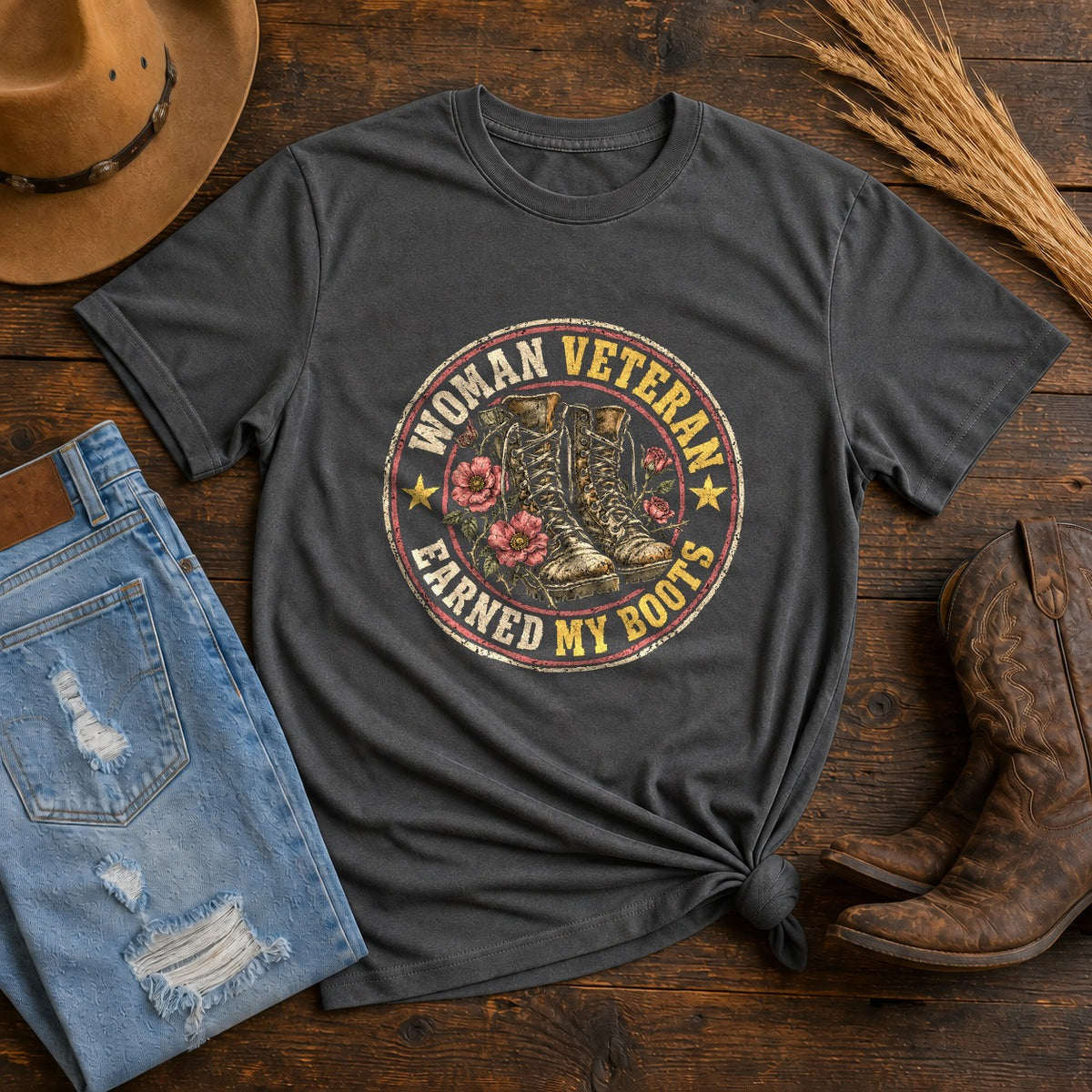 Earned My Boots Woman Veteran Comfort Colors T-Shirt