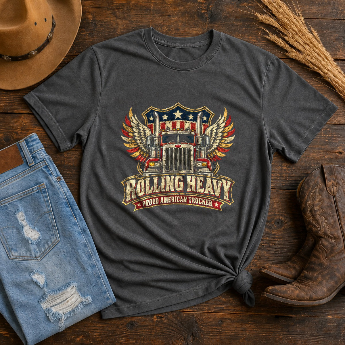 Rolling Heavy Trucker Comfort Colors T-Shirt, Patriotic Graphic Tee