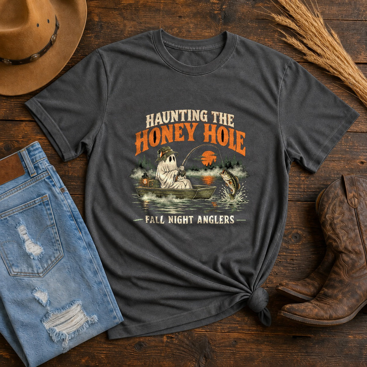 Haunting the Honey Hole Comfort Colors T-Shirt, Halloween Fishing