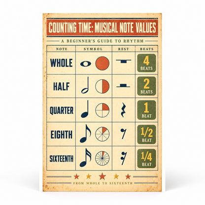 Counting Time Musical Note Values Poster, Kids Rhythm Chart