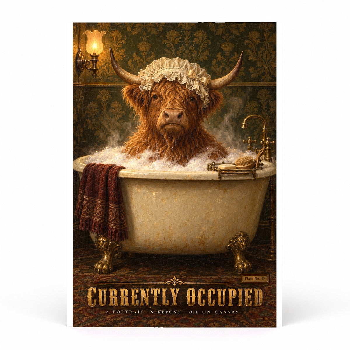 Currently Occupied Highland Cow Bubble Bath Wall Art Poster