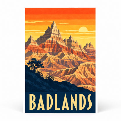 Badlands Vintage Travel Poster, Retro Desert Wall Art Print