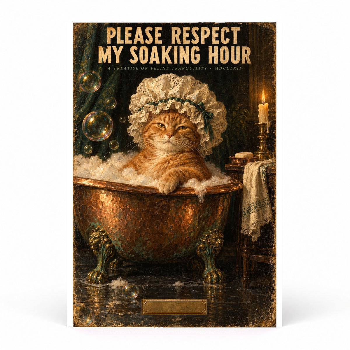 Aristocratic Cat Soaking Hour Bath Poster, Funny Vintage Wall Art