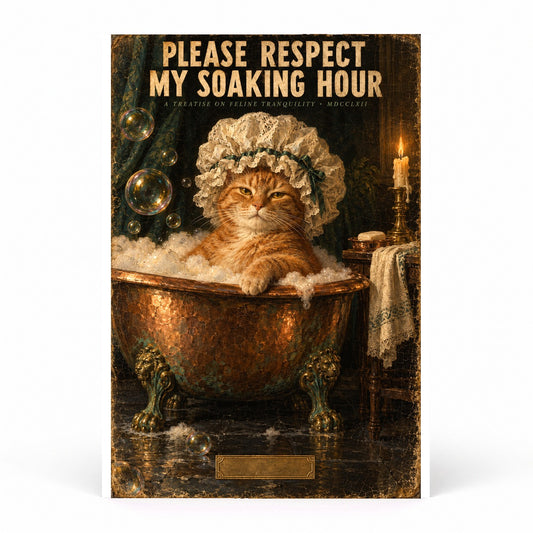 Aristocratic Cat Soaking Hour Bath Poster, Funny Vintage Wall Art