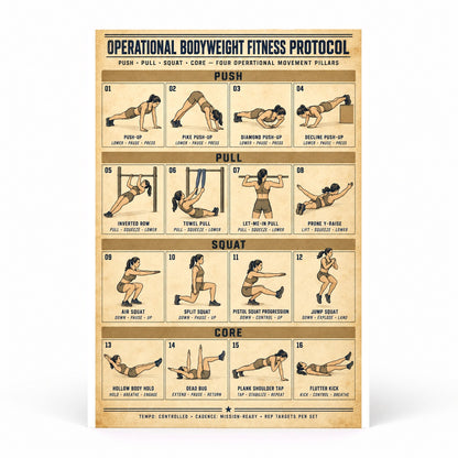 Female Tactical Bodyweight Fitness Protocol Chart Poster