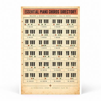 Essential Piano Chords Directory Poster, Music Theory Wall Art