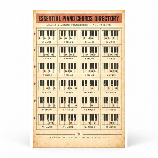 Essential Piano Chords Directory Poster, Music Theory Wall Art