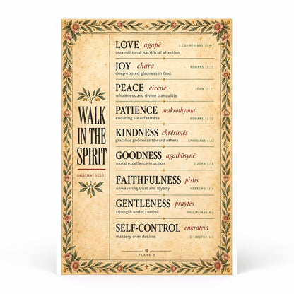 Walk in the Spirit Poster, Fruit of the Spirit Christian Scripture Decor