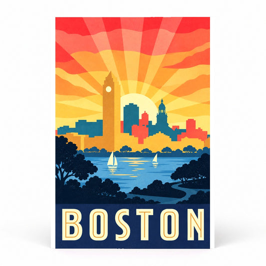 Boston Vintage Travel Poster, Retro Skyline Art Print