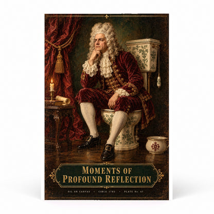 Pensive Monarch Powder Room Poster, Funny Baroque Toilet Art