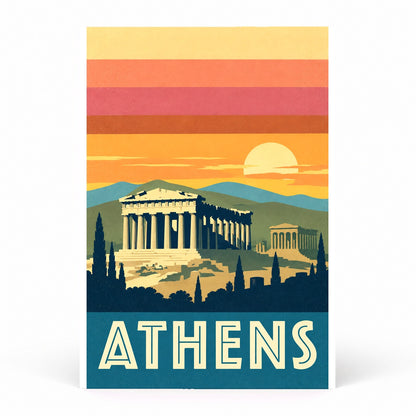 Athens Greece Vintage Travel Poster, Retro Acropolis Wall Art