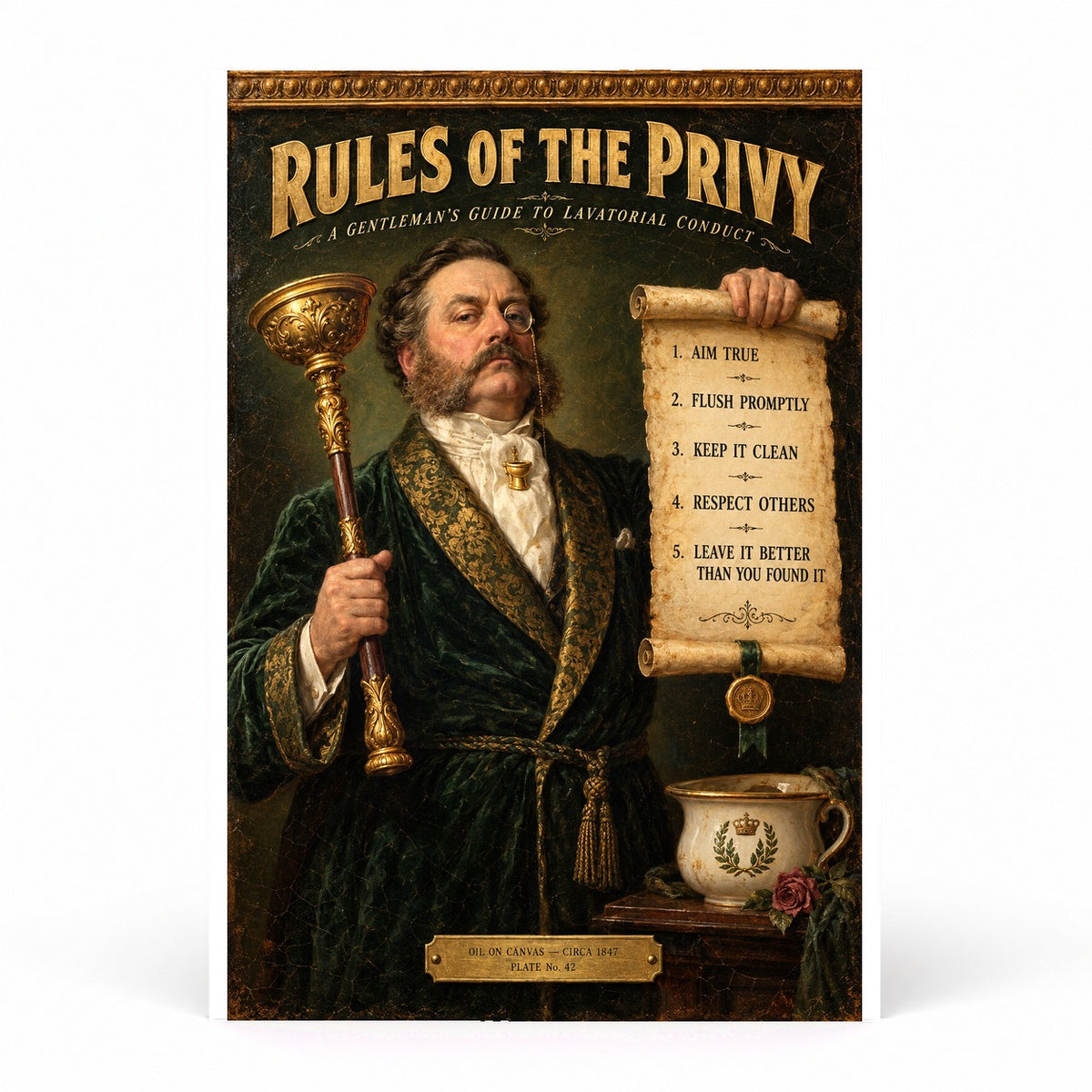 Rules of the Privy Victorian Bathroom Humor Oil Painting Poster