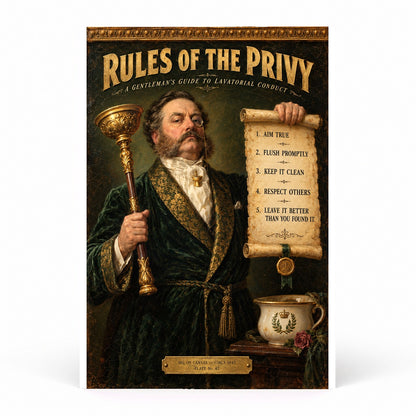 Rules of the Privy Victorian Bathroom Humor Oil Painting Poster