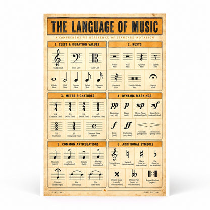The Language of Music Poster, Music Notation Reference Chart Wall Art