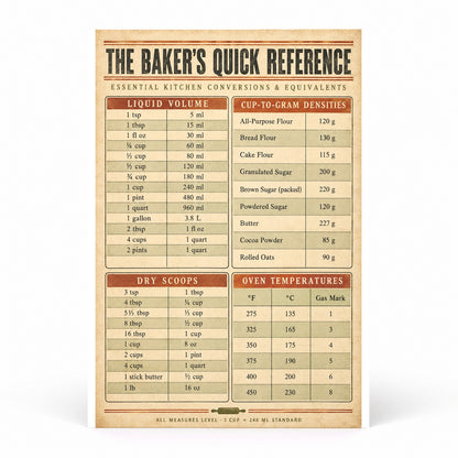 Baking Measurements Art Poster, Kitchen Reference Chart