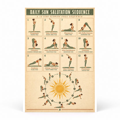 Sun Salutation Yoga Sequence Poster, Minimalist Wellness Wall Art