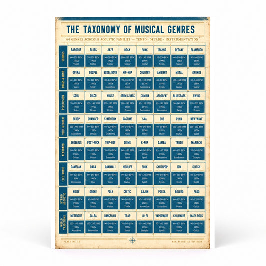 Taxonomy of Musical Genres Poster, Sound and Rhythm Chart Print