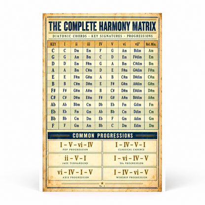 Complete Harmony Matrix Poster, Studio Diatonic Music Theory Reference