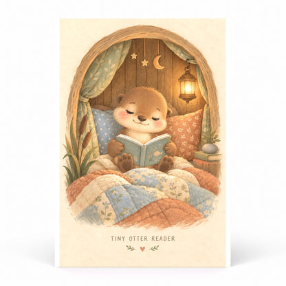 Tiny Otter Reader Nursery Wall Art Poster, Cute Bedtime Story Print