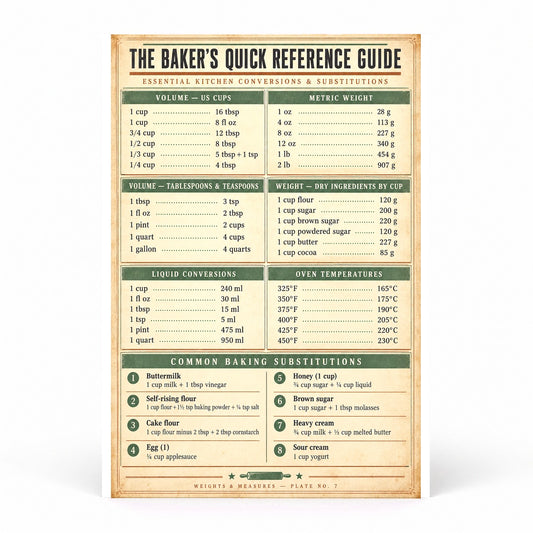 Vintage Baker Measurement and Ratio Reference Kitchen Poster