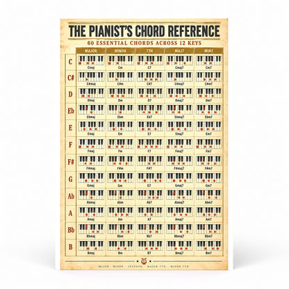 Piano Chord Reference Chart Poster, Music Theory Wall Art