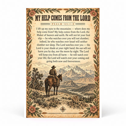 Western Scripture Poster, Psalm 121 Cowboy Mountain Art