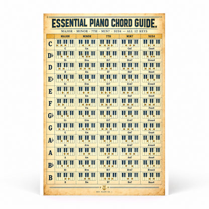 Essential Piano Chord Guide Poster, Keyboard Music Reference Chart