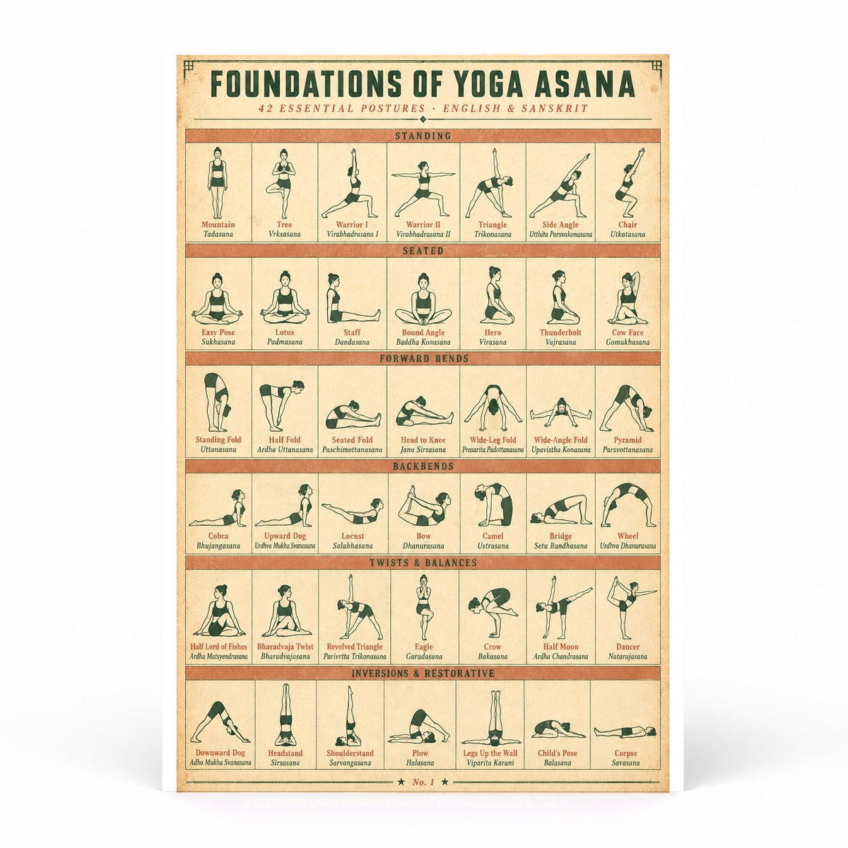 Foundations of Yoga Asana Poster, Reference Chart for Studio Decor