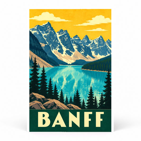 Banff Vintage Travel Poster, Retro Canadian Rockies Wall Art