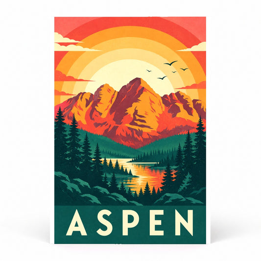 Aspen Vintage Travel Poster, Colorado Mountain Nature Print