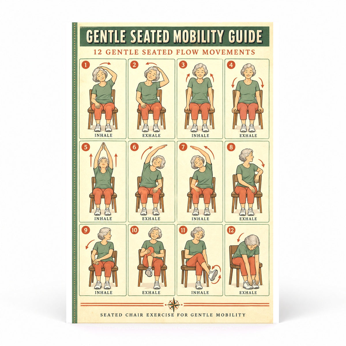 Gentle Seated Mobility Guide Poster, Chair Exercise Chart