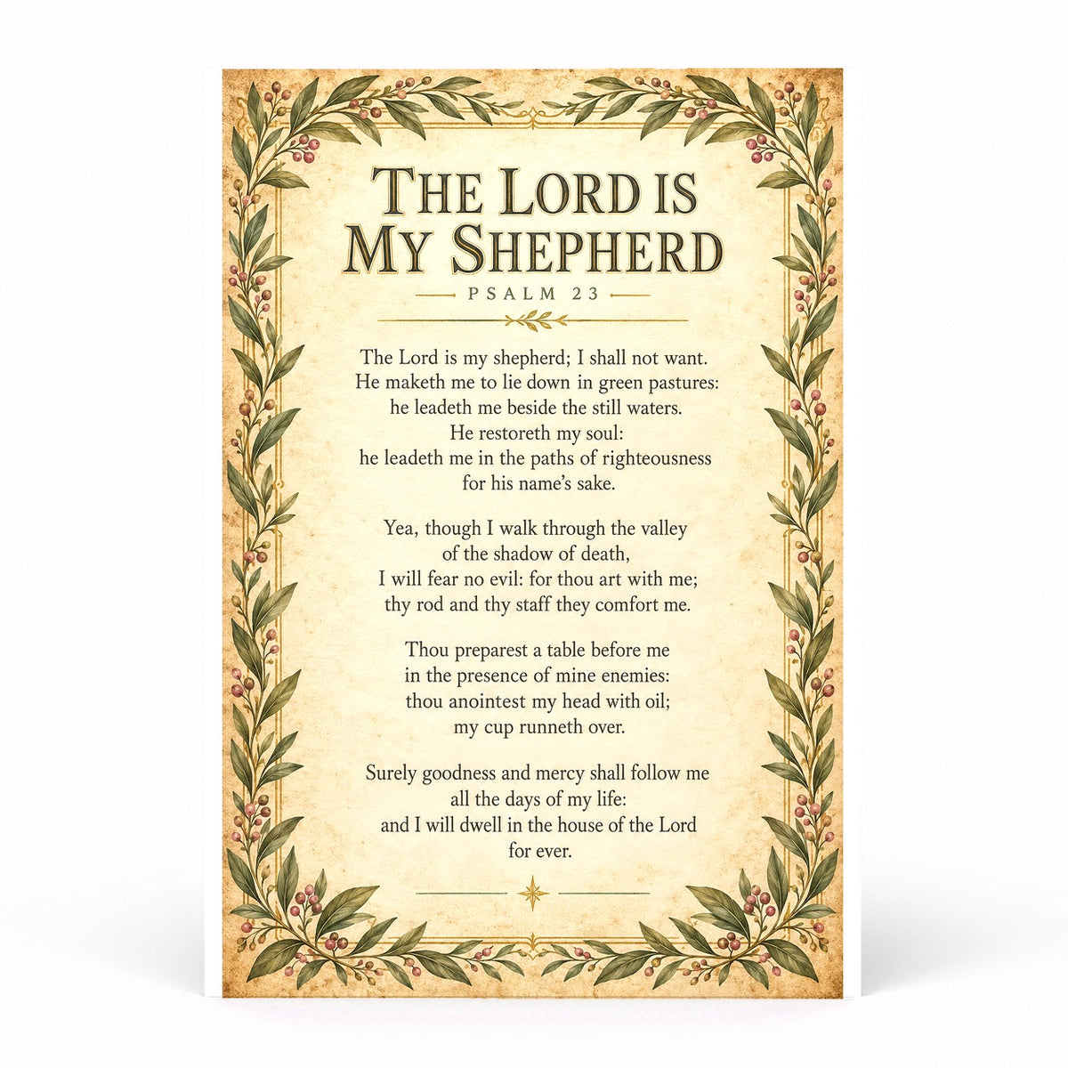 Psalm 23 Scripture Art Poster, The Lord Is My Shepherd Wall Decor