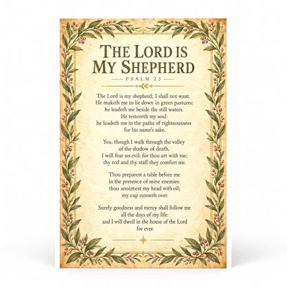 Psalm 23 Scripture Art Poster, The Lord Is My Shepherd Wall Decor