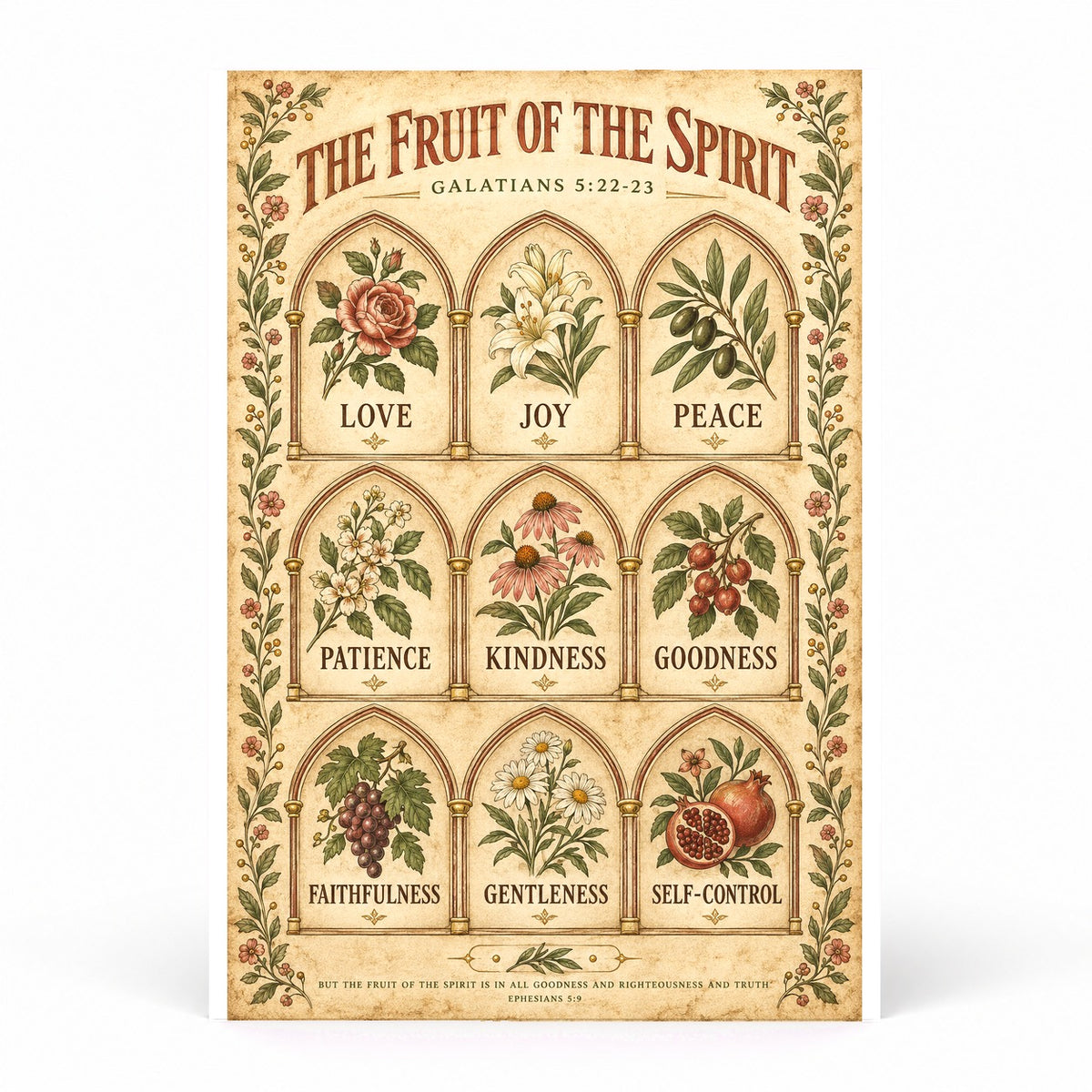 Fruit of the Spirit Archway Grid Poster, Galatians 5 Scripture Art