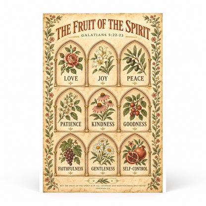 Fruit of the Spirit Archway Grid Poster, Galatians 5 Scripture Art